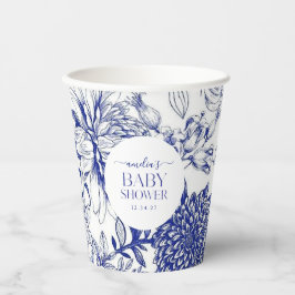 Blue Chinoiserie Victorian Floral baby shower  Pappbecher