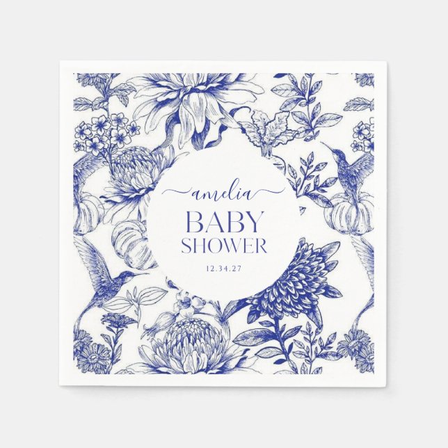 Blue Chinoiserie Victorian Floral baby shower Serviette (Vorderseite)