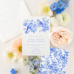 Blue Chinoiserie Vintag Love Birds Hochzeit Einladung