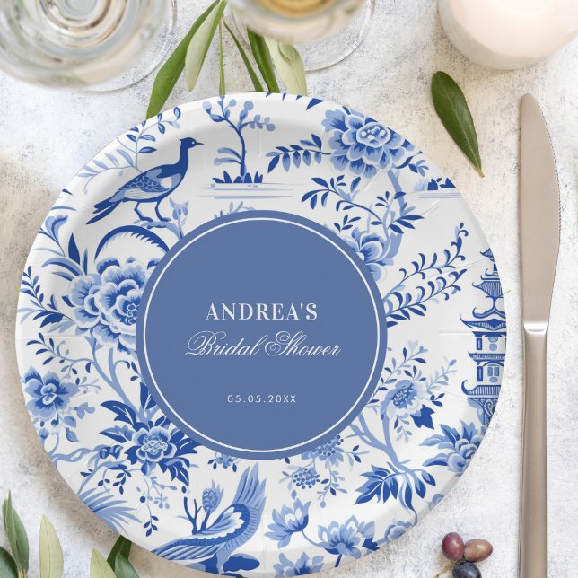 Blue chinoiserie vintage bridal shower pappteller (Von Creator hochgeladen)