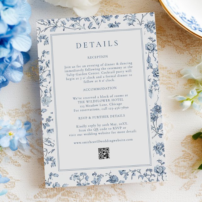 Blue Chinoiserie Wedding Details Begleitkarte (Von Creator hochgeladen)