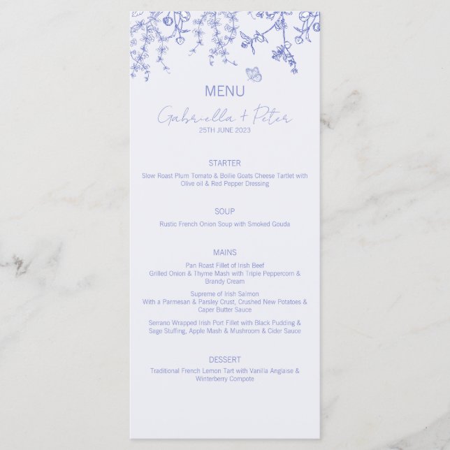 Blue Chinoiserie Wedding Menu Menükarte (Vorderseite)