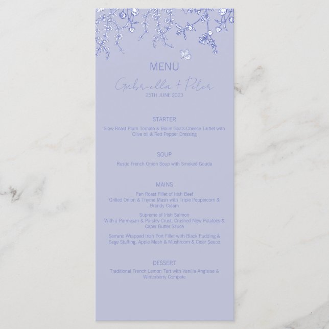 Blue Chinoiserie Wedding Menu Menükarte (Vorderseite)