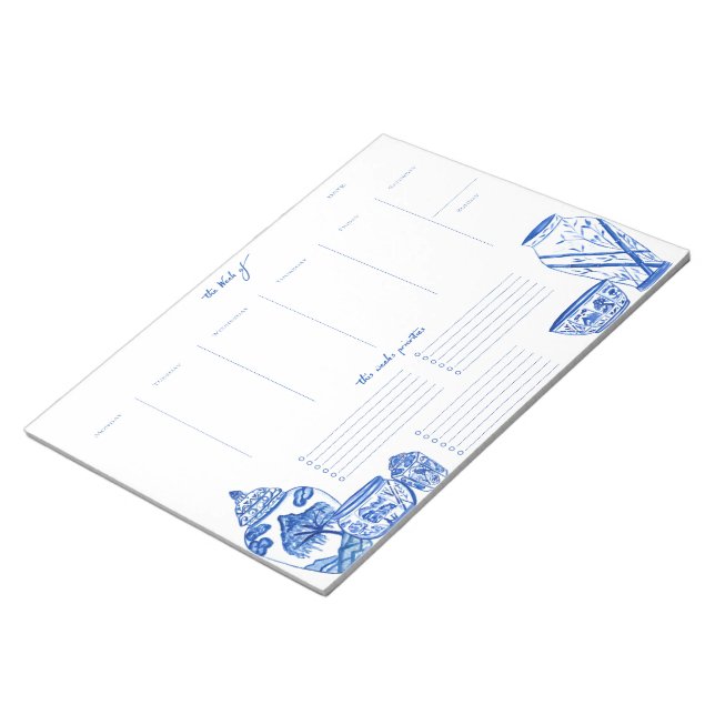 Blue Chinoiserie Weekly Planner Notepad Notizblock (angewinkelt)