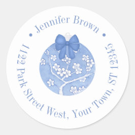 Blue Chinoiserie Weihnachts-Ornament Rücksendeadre Runder Aufkleber