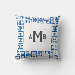 Blue Chinoiserie Wide Griechische Schlüsselgrenzen Kissen