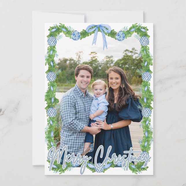 Blue Chinoserie Ornament Light Blue Frame Card Dankeskarte (Vorderseite)