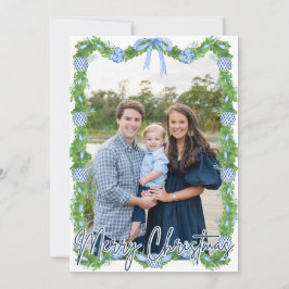 Blue Chinoserie Ornament Navy Frame Card Dankeskarte