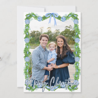 Blue Chinoserie Ornament Navy Frame Card Dankeskarte