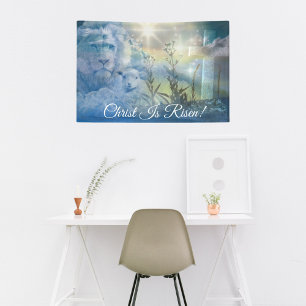 Blue Christ ist Risen Cross Lion Lamb Oaster Banner