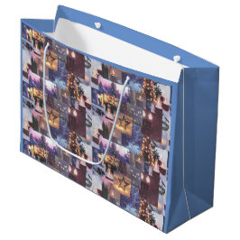 Blue Christmas Abend Snow Scenes and Lights Card Große Geschenktüte