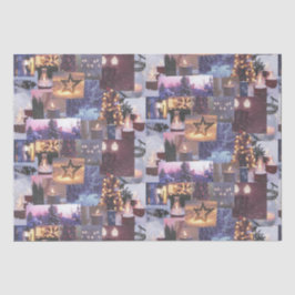 Blue Christmas Abend Snow Scenes and Lights Card Seidenpapier