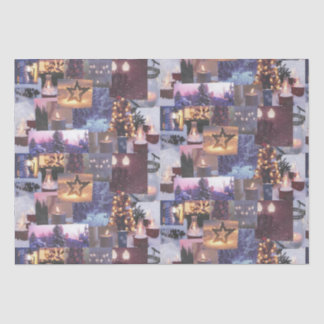 Blue Christmas Abend Snow Scenes and Lights Card Seidenpapier