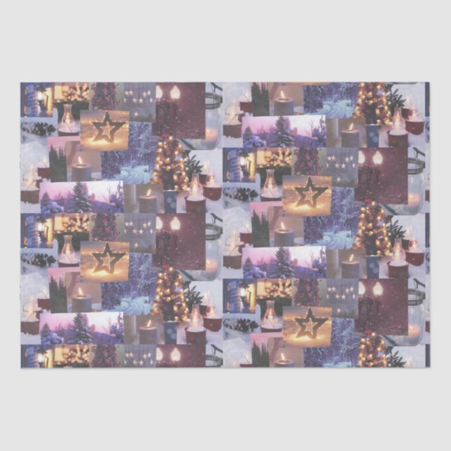 Blue Christmas Abend Snow Scenes and Lights Card Seidenpapier (Vorderseite)