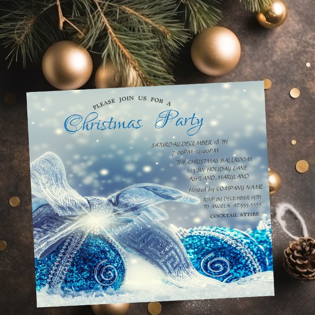 Blue Christmas Balls Corporate Weihnachten Einladung (Von Creator hochgeladen)