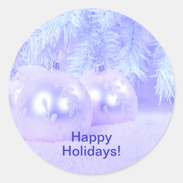 Blue Christmas Balls on Snow mit blauem Hintergrun Runder Aufkleber (Vorderseite)
