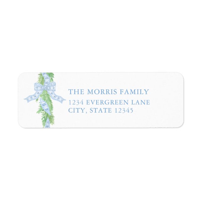 Blue Christmas Bow Christmas Return Address Label (Vorne)