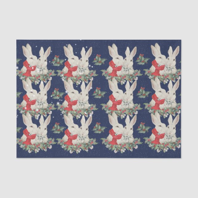 Blue Christmas Bunny Rabbits Snow Winter Whimsica  Seidenpapier (Vorderseite)