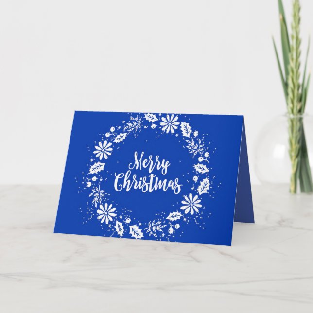 Blue Christmas Card für Friends with Wreath Dankeskarte (Vorderseite)