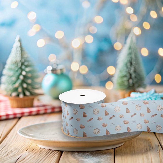 Blue Christmas Cookie Swap Exchange Satinband (Blue Christmas Cookie Ribbon)