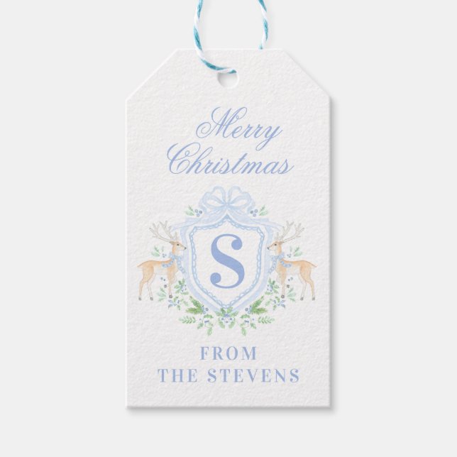 Blue Christmas Deh Wappen Monogram mit Name Geschenkanhänger (Vorderseite)