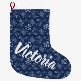 Blue Christmas Elegant Snowflake Pattern Großer Weihnachtsstrumpf