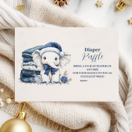 Blue Christmas Elephant Baby Showe Diapper Raffle Begleitkarte