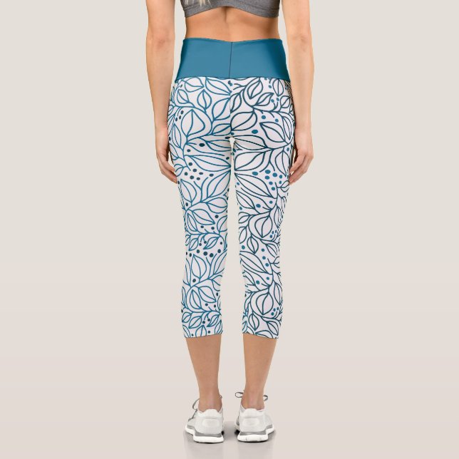 Blue Christmas Floral Pattern Capri Leggings (Rückseite)