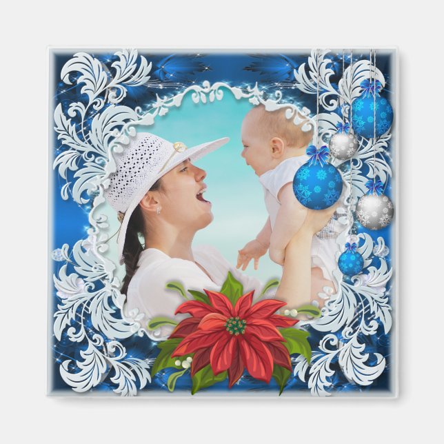 Blue Christmas Foto Frame Magnet (Vorne)