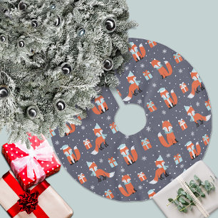 Blue Christmas Fox Pattern Polyester Weihnachtsbaumdecke