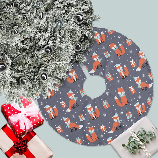Blue Christmas Fox Pattern Polyester Weihnachtsbaumdecke (Von Creator hochgeladen)
