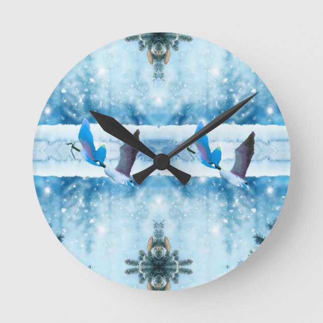 Blue Christmas Gans Clock Runde Wanduhr (Vorderseite)