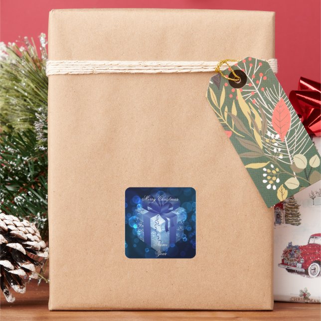 Blue Christmas-Geschenksticker Quadratischer Aufkleber (Feiertag)