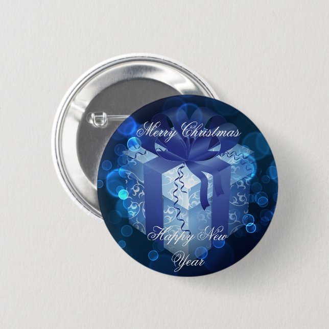 Blue Christmas Gift Button (Vorne & Hinten)