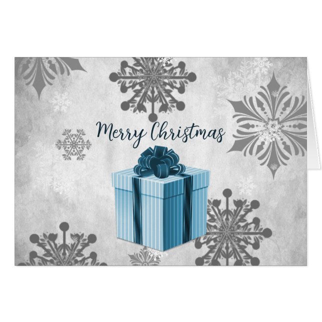 Blue Christmas Gift Holiday Grußkarte (Vorderseite (Horizontal))