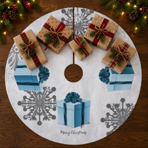 Blue Christmas Gift Tree Skirt Fleece Weihnachtsbaumdecke