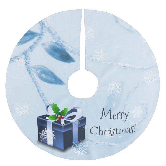 Blue Christmas Gift Tree Skirt Polyester Weihnachtsbaumdecke (Vorderseite)