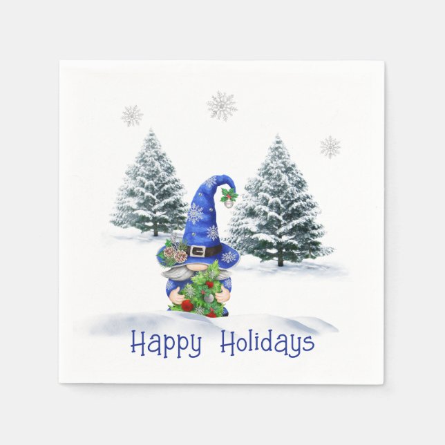 Blue Christmas Gnome mit Tree Serviette (Vorderseite)
