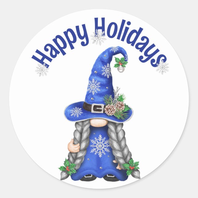 Blue Christmas Gnome Runder Aufkleber (Vorderseite)