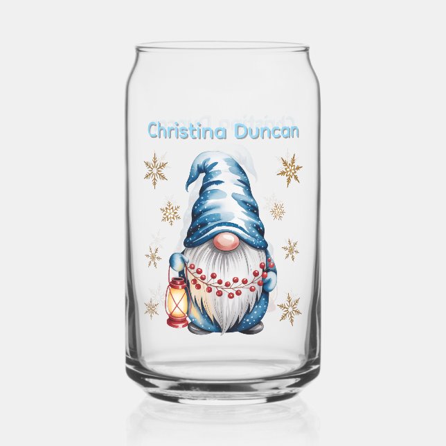 Blue Christmas Gnome with Red Lantern Berries Dosenglas (Vorderseite)