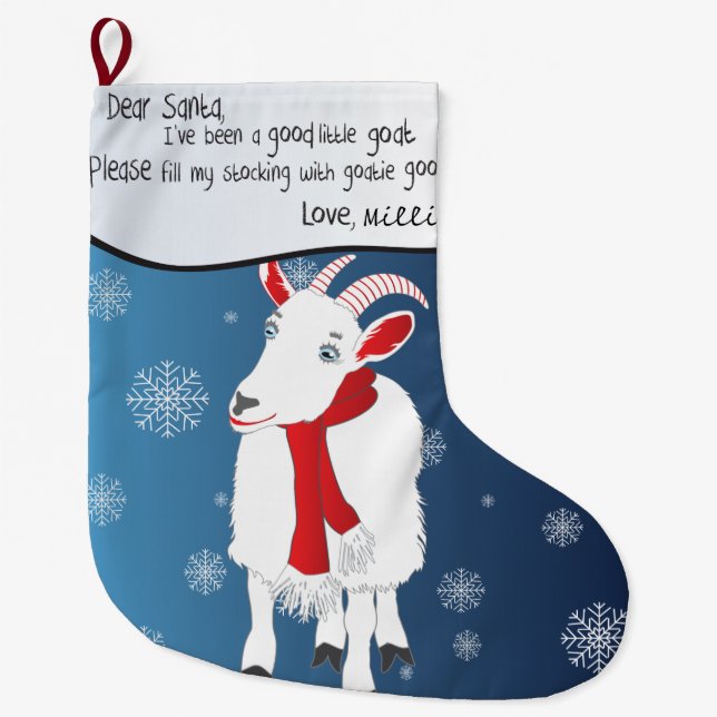 Blue Christmas Goat Sehr geehrter Weihnachtsmann I Großer Weihnachtsstrumpf (Vorderseite)