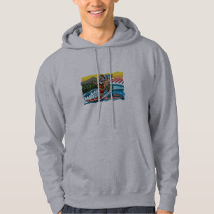 Blue Christmas Hawaiian Surfing Santa Illustration Hoodie