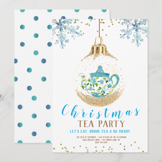 Blue Christmas Holiday Tee Party Einladung (Vorne/Hinten)