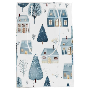 Blue Christmas House und Bäume Mittlere Geschenktüte