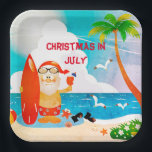 Blue Christmas im Juli Santa Claus Summer Beach  Pappteller<br><div class="desc">Blue Christmas Im Juli Santa Claus Summer Beach Paper Teller zeigen tropische Strand-Szene, niedlichen Weihnachtsmann und Textvorlage.Ein perfektes Design für das sommerliche Party, 4. Juli Party, Geburtstagsfeier, Familienfeier Wiedersehen, GRILLEN Party, Backyard Party oder für Strand Party. Bitte klicken Sie auf den personalisieren Knopf, um es mit Ihrem eigenen Text.Herzlichen besuchen...</div>