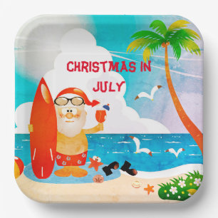 Blue Christmas im Juli Santa Claus Summer Beach  Pappteller