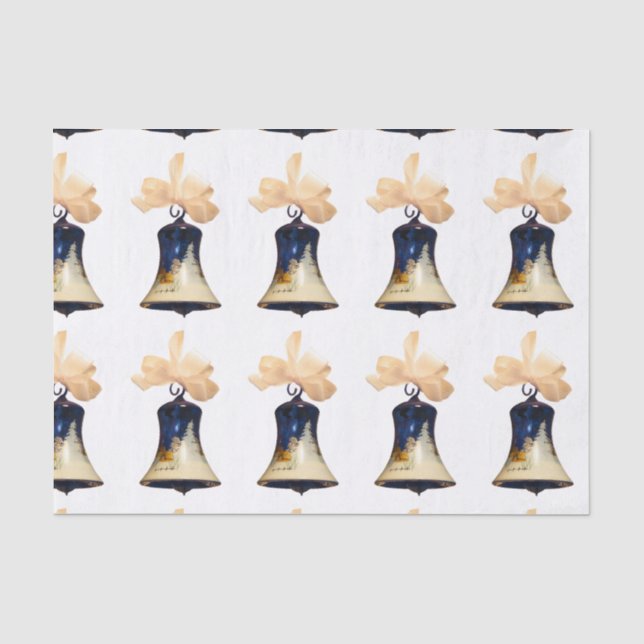 Blue Christmas Jingle Bells Tissue Paper Seidenpapier (Vorderseite)