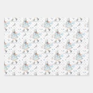 Blue Christmas Little Girl Geschenkpapier Set