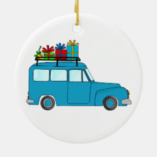 Blue Christmas LKW mit Geschenken Keramikornament