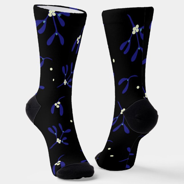 Blue Christmas Mistletoe mit Berries Muster Socken (Gewinkelt)